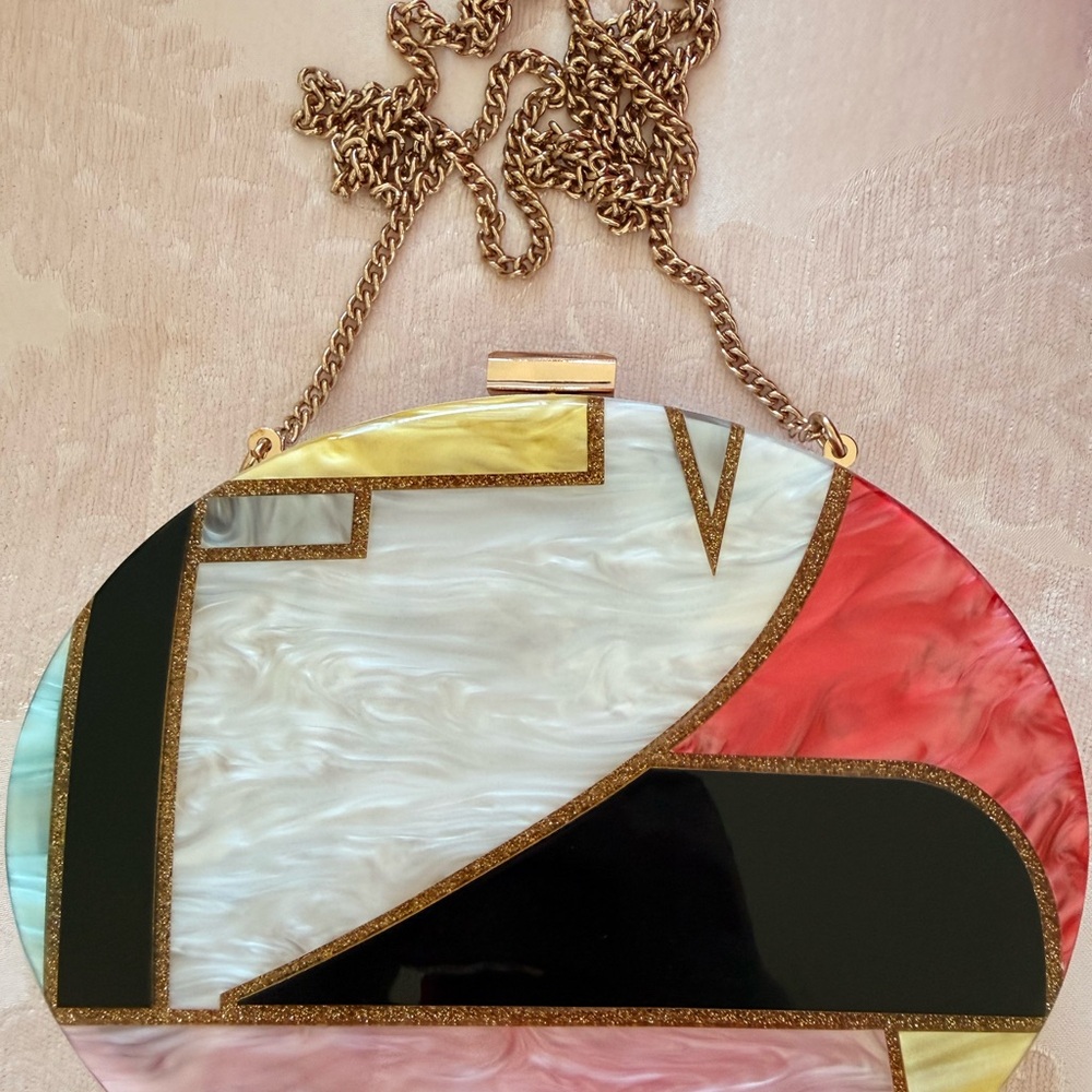 Zara Multicolor Abstract Clutch with Gold Chain